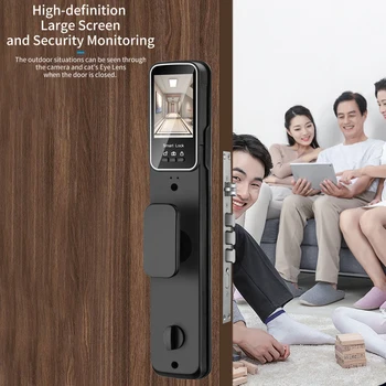 3D Face Smart Door Lock Security Camera Monitor Intelligent Fingerprint Password Biometric Electronic Key Unlock 4