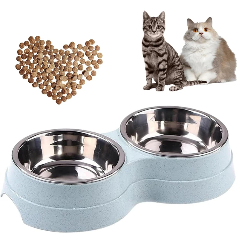 Stainless Steel Double Pet Bowl Wheat Straw Base Dog Cats Feeder Cat Puppy Feeding Food Water Container Dispenser Pet Supplies Stainless Steel Double Pet Bowl Wheat Straw Base Dog Cats Feeder Cat Puppy Feeding Food Water Container Dispenser Pet Supplies