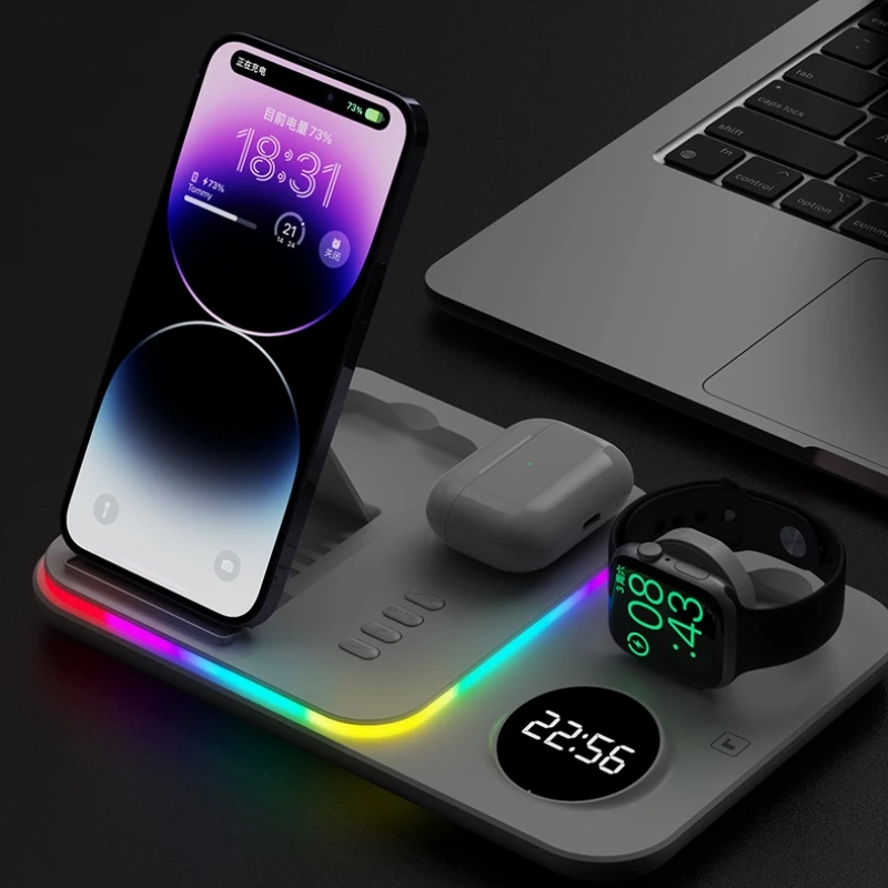 Stazione Di Ricarica Professionale Per Caricabatterie Rapido Wireless 5 In 1 Per Apple Watch 8 7 Galaxy Watch 5 4 3 Iphone Samsung S23 Fold 4