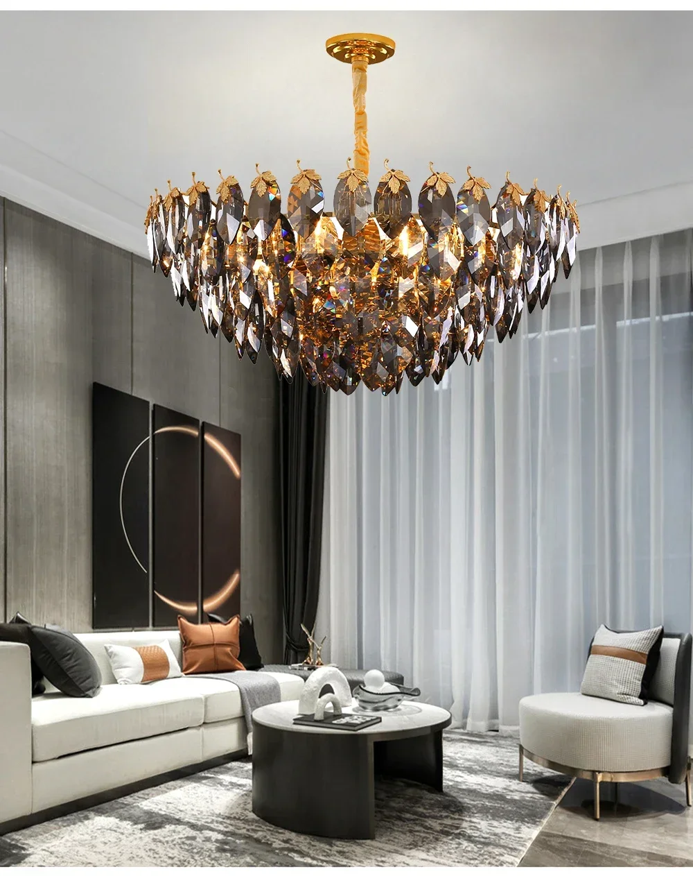 Description Picture 5 of itemModern Gray Crystal Leaves LED Pendant Chandelier Lights for Living Room Hanging Lamps for Ceiling Luxury Home Decoration Lustre