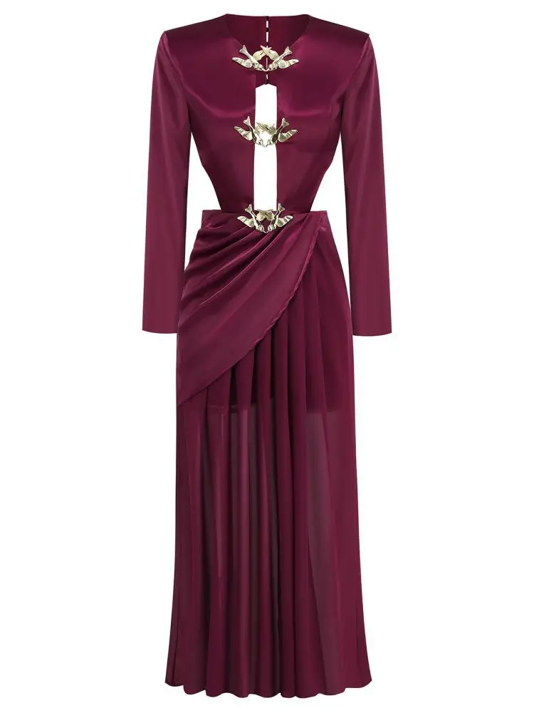 

HIGH STREET Newest 2024 Designer Blazer Dress Women's Sexy Deep V-Neck Hollowed Out Backless Metal Decorative Party Dress
