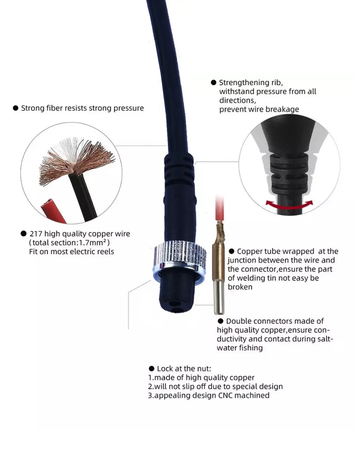 Shimano/Daiwa Electric fishing Reel replacement Power Cable Easy