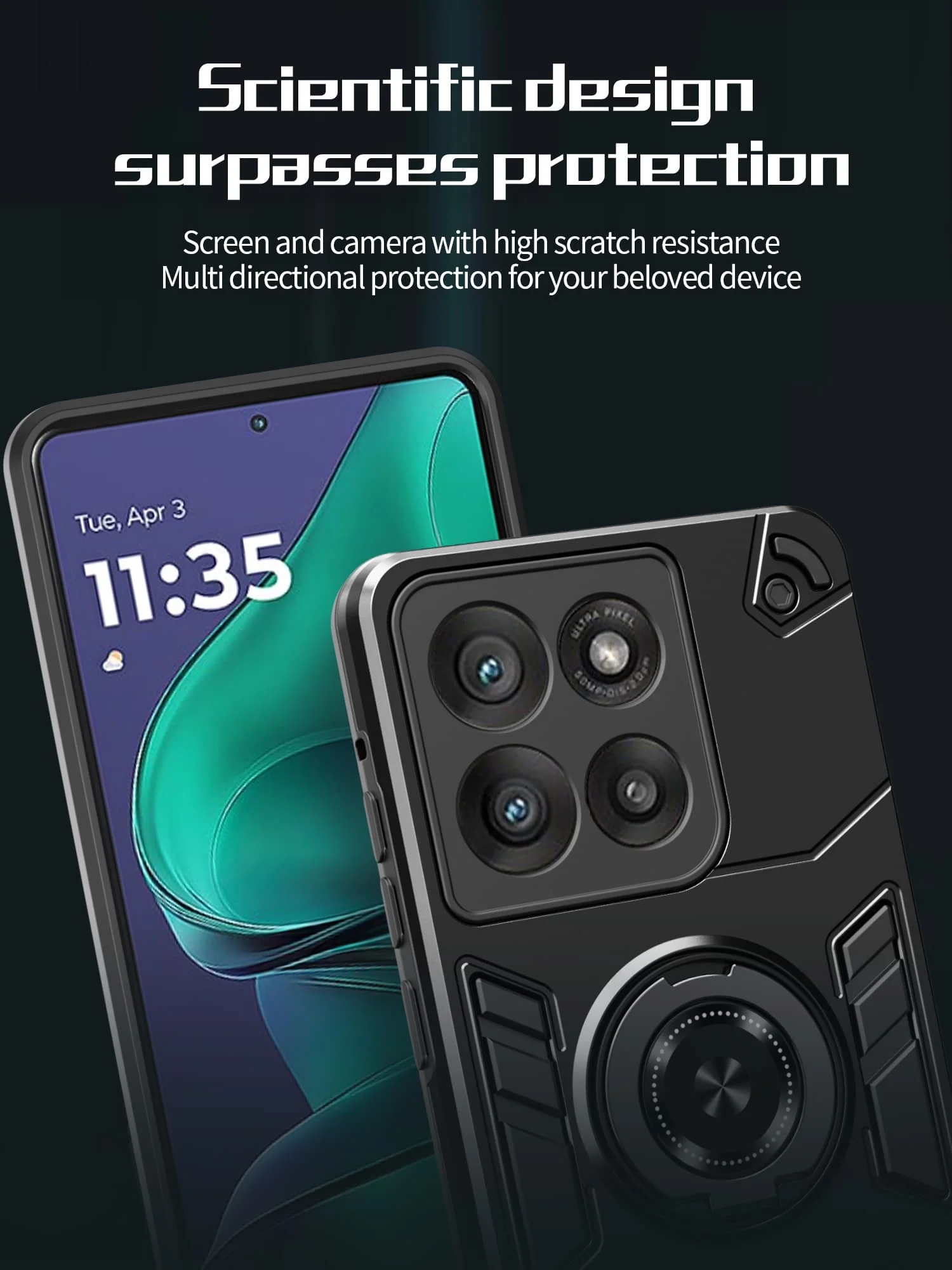 Enhanced Shockproof Armor Phone Case with Metal Ring Holder