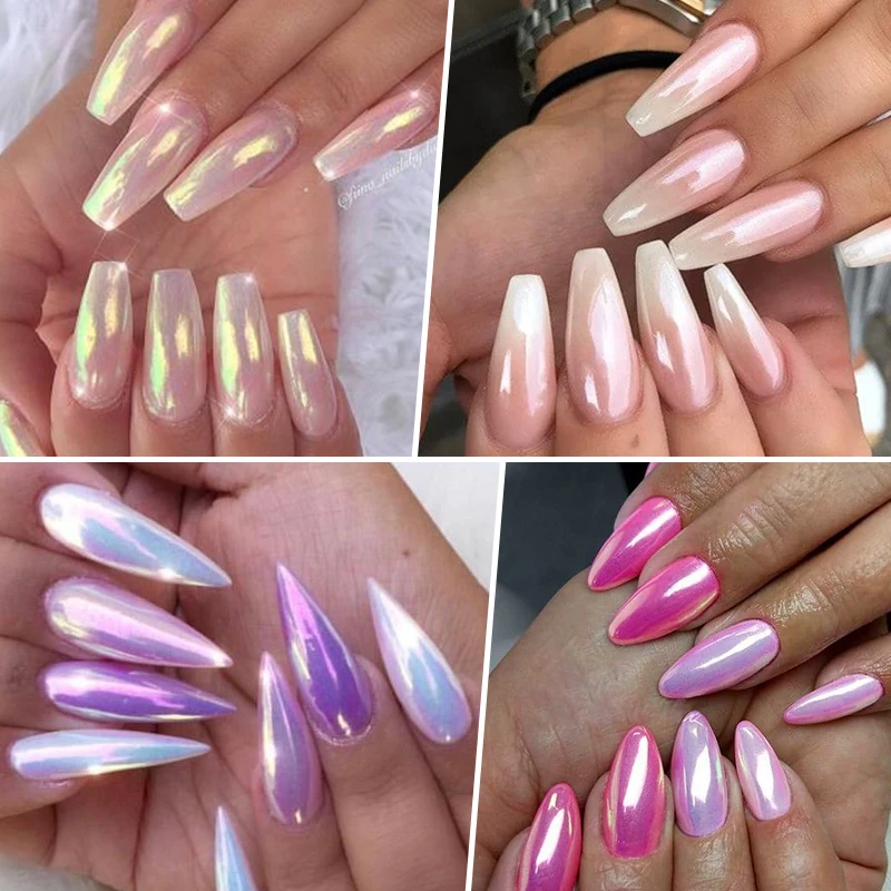 1 Box Aurora Chrome Nail Powder Sparkling Mirror Pearl Pigments Glitter Rubbing Dust Art Manicure Decorate