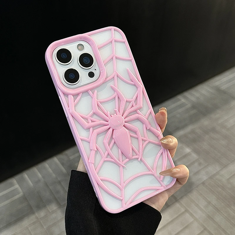 Pink Cool 3D Spider Hollow Heat-Dissipating Phone Case - Soft Silicone Back Cover