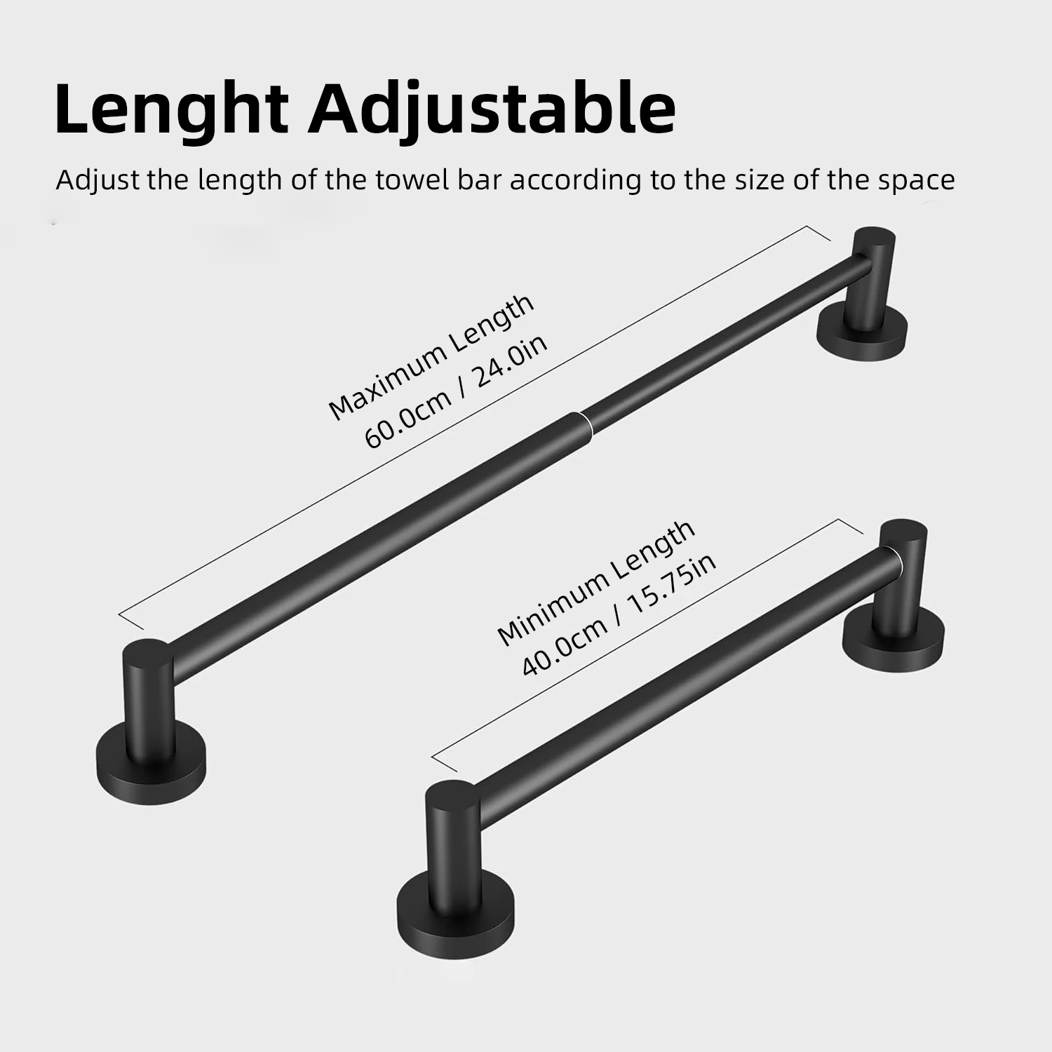 Bathroom Towel Rack Adjustable 40cm to 60cm SUS304 Stainless Steel Wall Mounted Holder towel rack towel holder