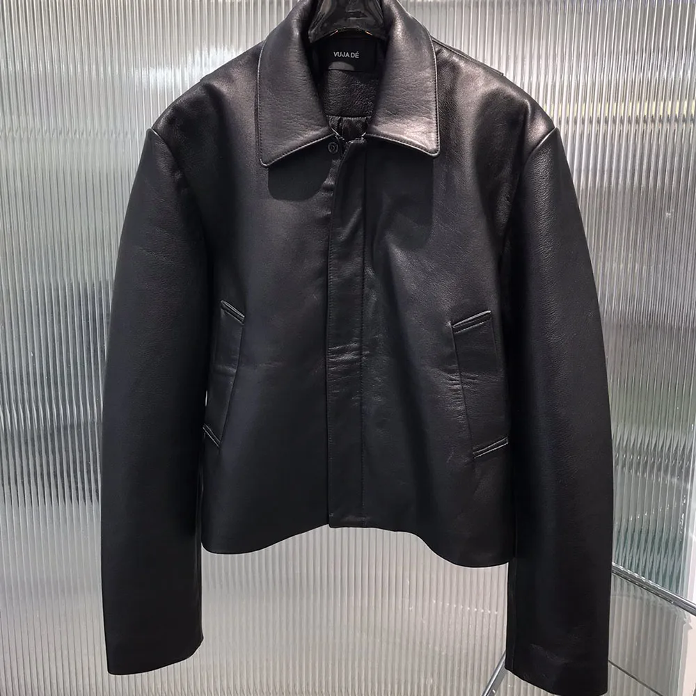 

2023ss модная винтажная Двусторонняя кожаная куртка на молнии для мужчин универсальная ветровка пальто уличная одежда Techwear одежда