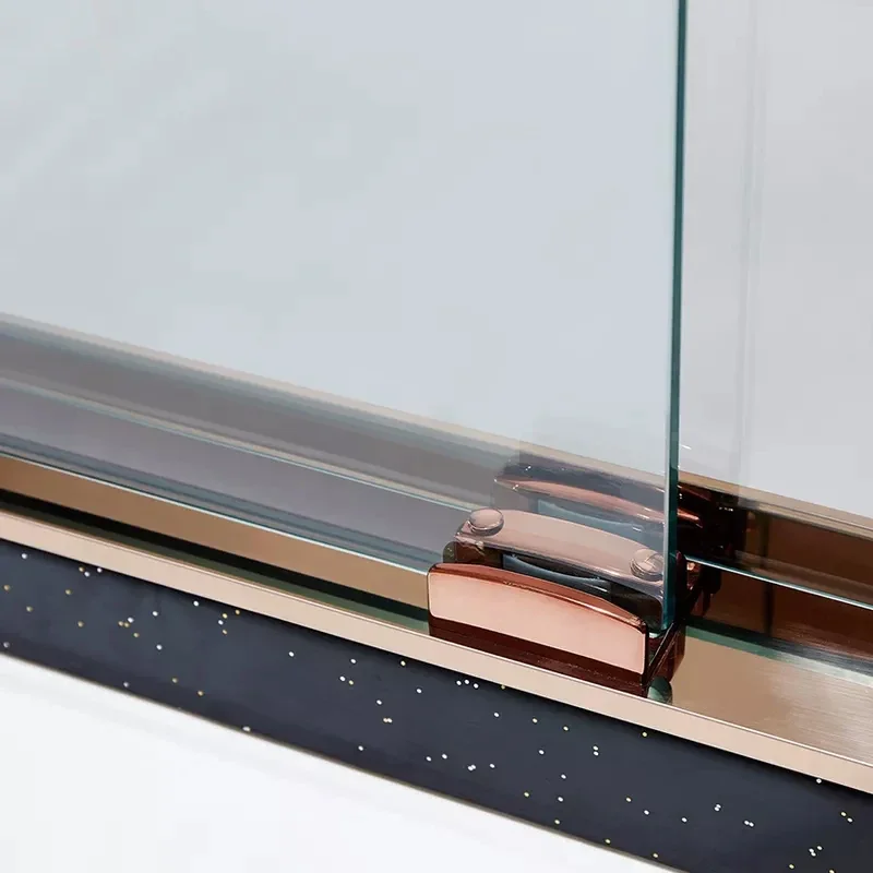 Customised Classic 304 Stainless Steel Metal Frame Bathroom Recessed Rectangular Double Sliding Tempered Glass Shower Door