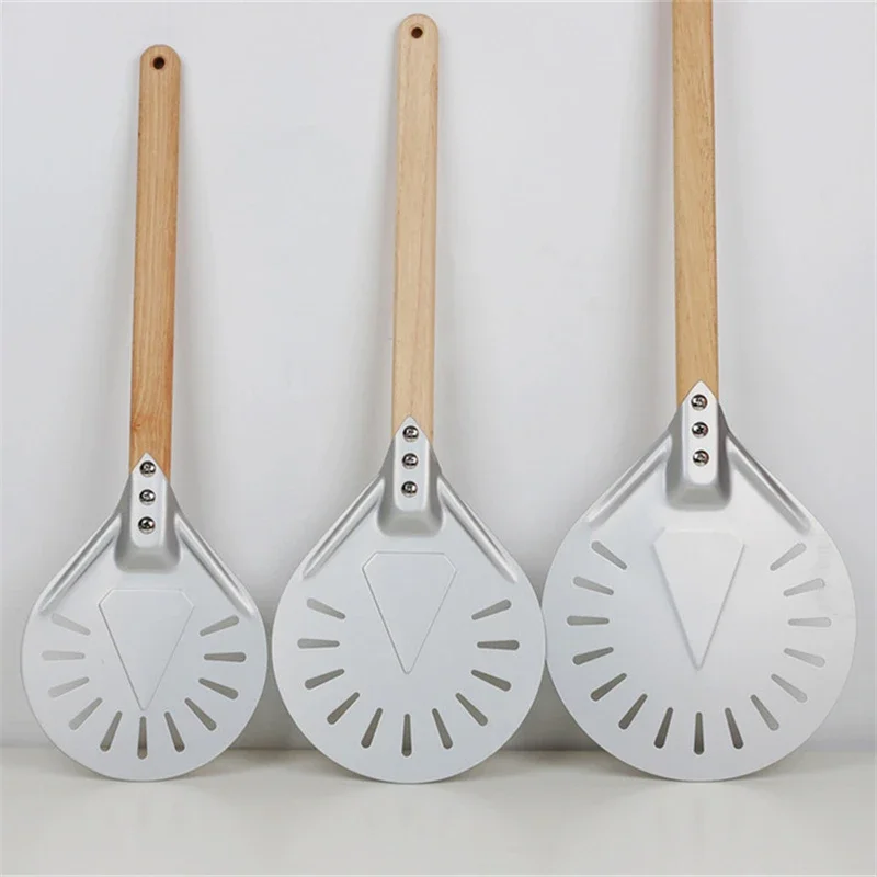 Pizza Peel Paddle Short Tool Non Slip wooden Handle 7 8 9 inch Perforated Pizza Turning Peel Shovel Aluminum celosia