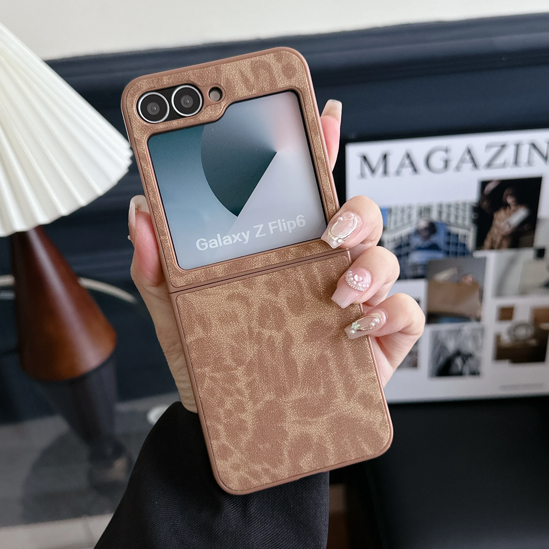Leopard Print Glitter Scarf Wristband Phone Case with Hand Strap and Anti-Lost Protection