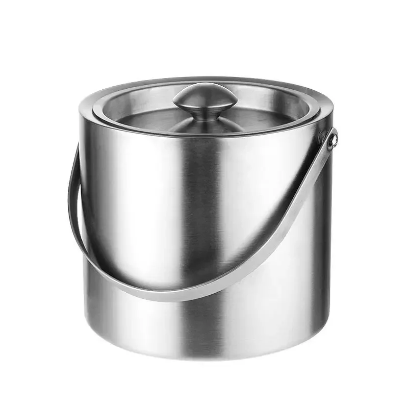 304 Stainless Steel Ice Bucket, Double-layer Thickened Handle Insulated Ice Bucket, Household Storage Bucket with Lid