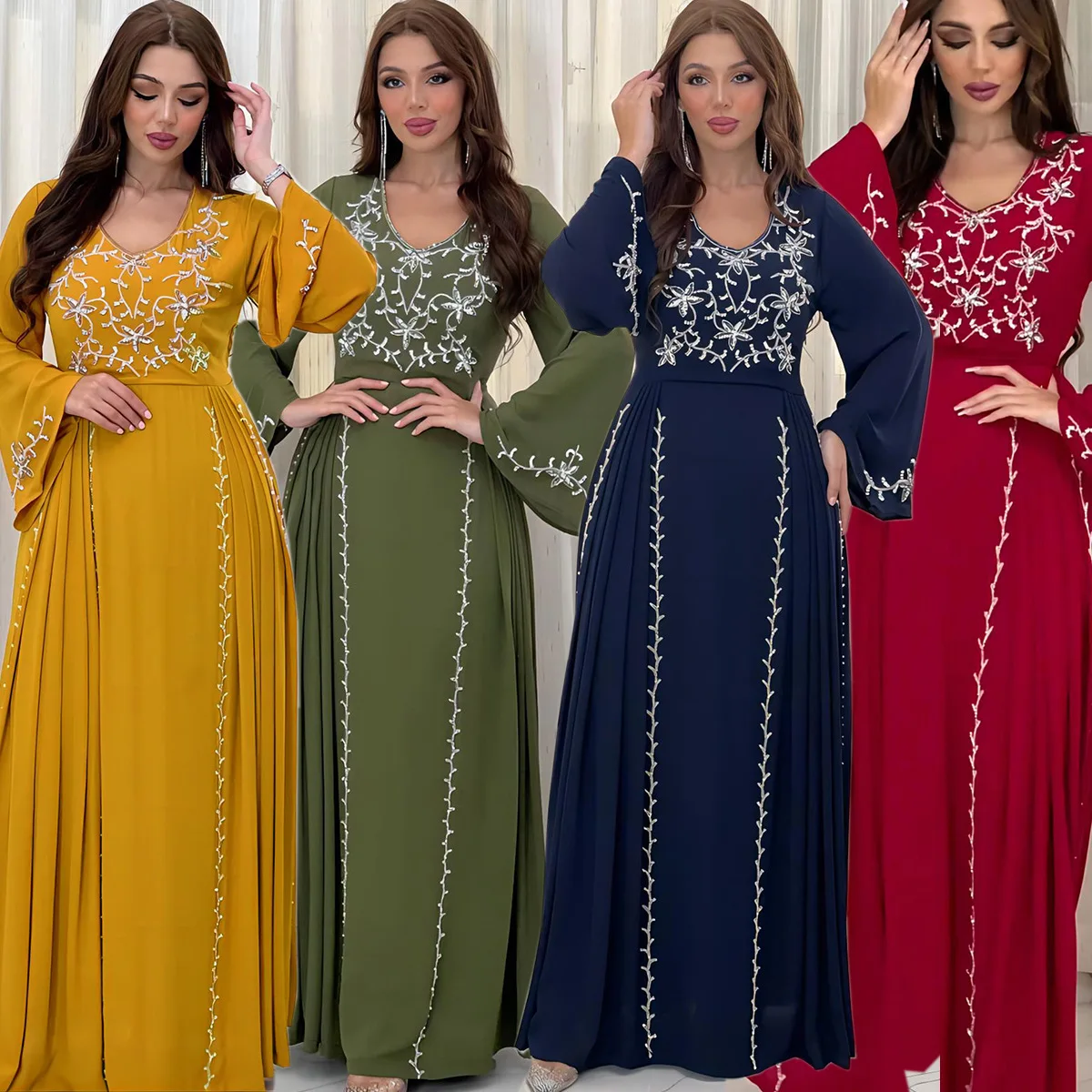 

Dubai Embroiled Applique Dress Museum Elegant Party Dinner Robe Abaya Turkey Middle East Caftan For Party Wedding Women Clothing