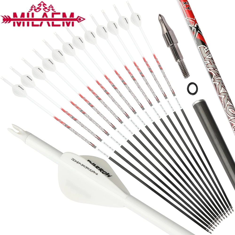 12 Carbon Pfeile Orange-Weiß - Wettkampfpfeile Für Bogenschießen 4,2mm