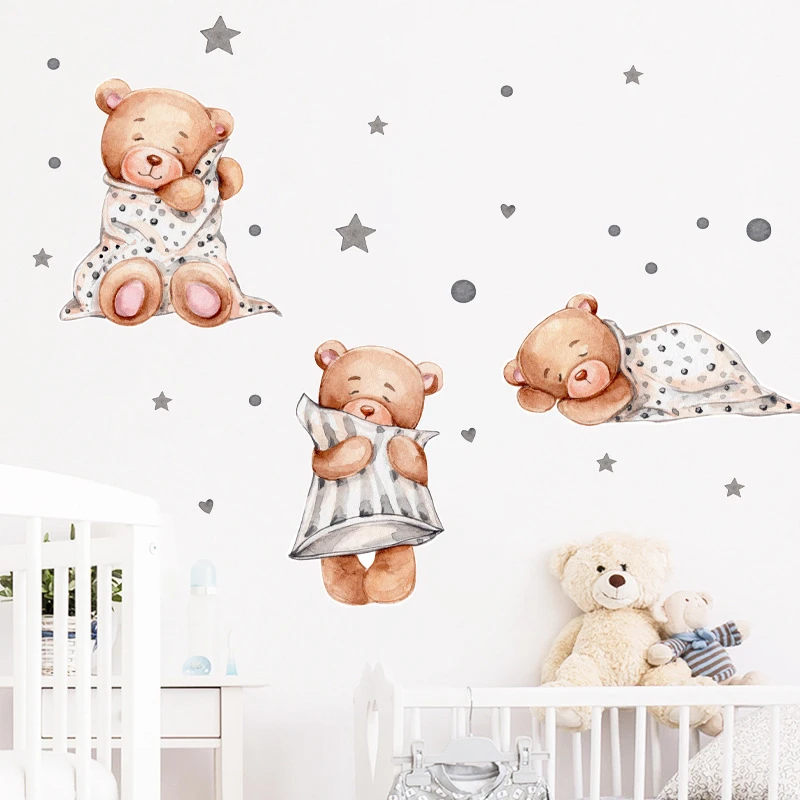 Good Night Bear Wall Stickers Cartoon Animal Wall Decals for Baby Room