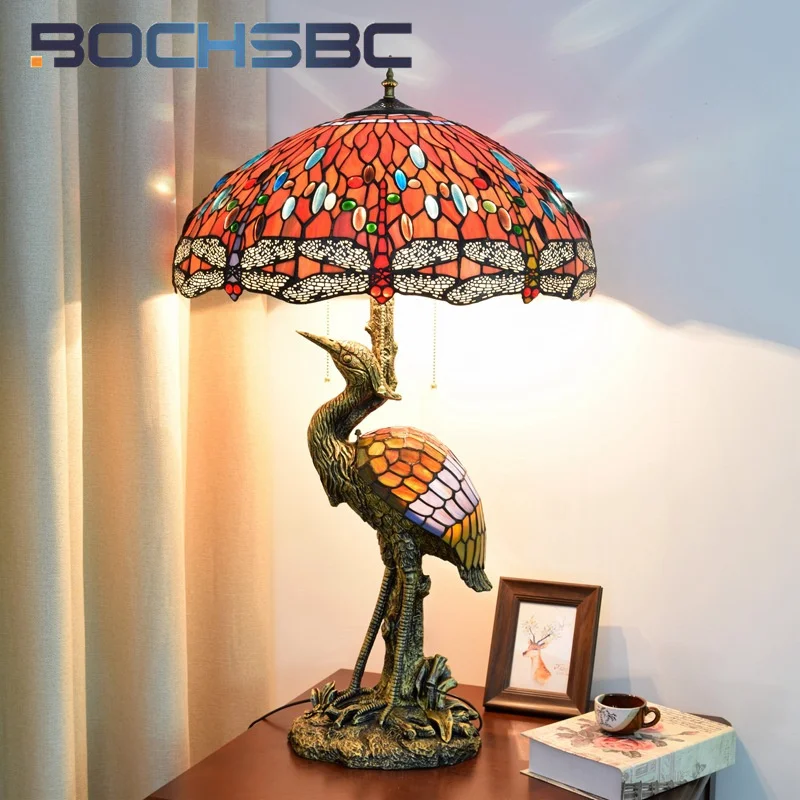 

BOCHSBC Tiffany stained glass desk lamp retro crane style art deco wedding dining room living room bedroom dragonfly gift lamp