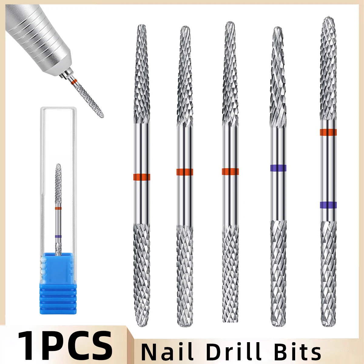 1PCS Double Side Tungsten Blue Red Carbide Nail Drill Bit Electric Nail Mills Cutter for Manicure Gel Polish Remover Files