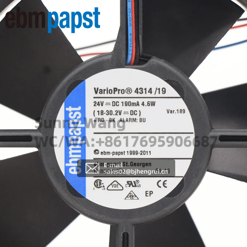 ebmpapst 4314/19-189 119x119x32mm 12cm 4.6W 24V DC 2800rpm 0.19A 606CFM 볼 베어링 로봇 캐비닛 축류 냉각 팬