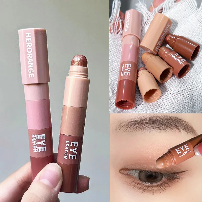 Eye Shadow Eyeshadow Stick Eye Shadow Stick Eye Shadow Plate 4 In 1 Eyeshadow Pencil Kit Velvet Matte Pigment Shimmer Highlight Makeup Combination Pink Brown Mini Eye Shadow Pen Cosmetic