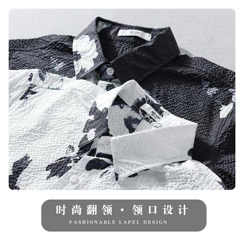 Men's Hawaiian Shirts Short Sleeve Beach Shirt Vacation Button Down Shirts Relaxed Fit Bubble Texture Casual Flower Printed Tops