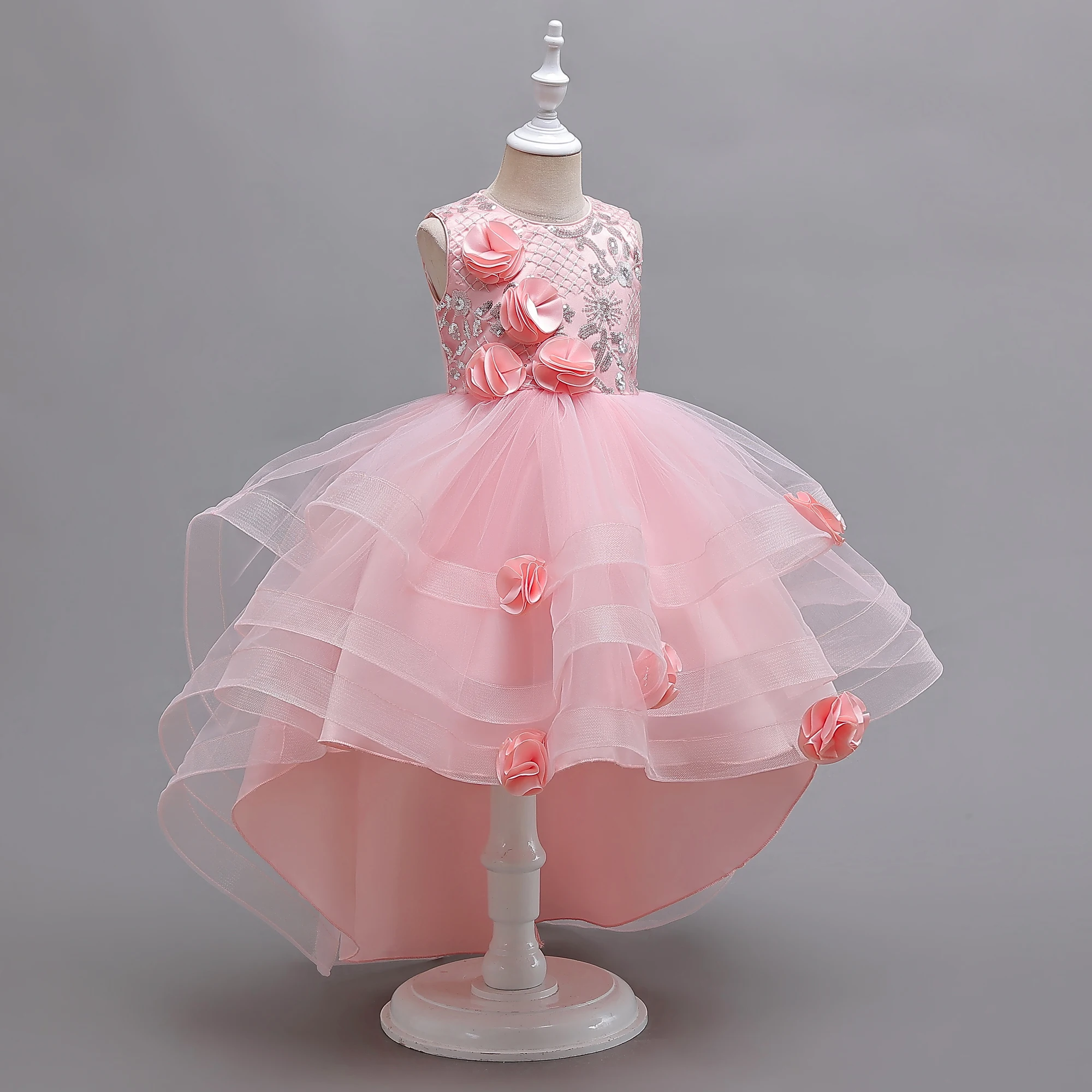 

Girls Party Dresses 4 Colors 110cm-160cm Princess Trailing Skirt Children Wedding Dress Birthday Piano Ball Gown Pink