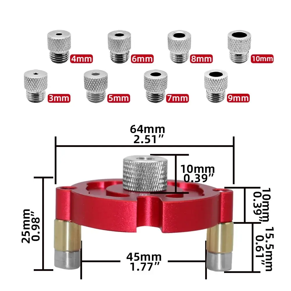 Schnellspleißendes Dübelvorrichtungsset mit 3–10 mm Metallbuchse, selbstzentrierender vertikaler Lochvorrichtung aus Aluminium, Bohrführung, Locator für die Holzbearbeitung – Detail 6