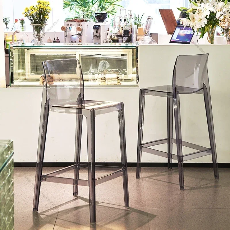High Dining Bar Chairs Office Nordic Accent Velvet Bar Stools Luxury Transparent Acrylic Design Banqueta Home Furniture HBBC