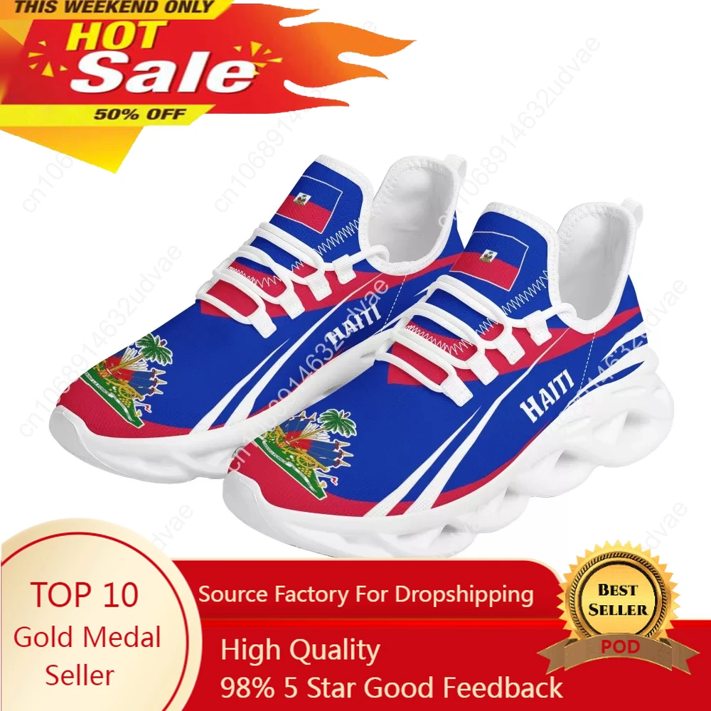 New Arrival Unisex Sport Shoes Haiti Flag Design Mesh Air Outdoor Running Sneakers Men Gym Athletic Tenis Masculino