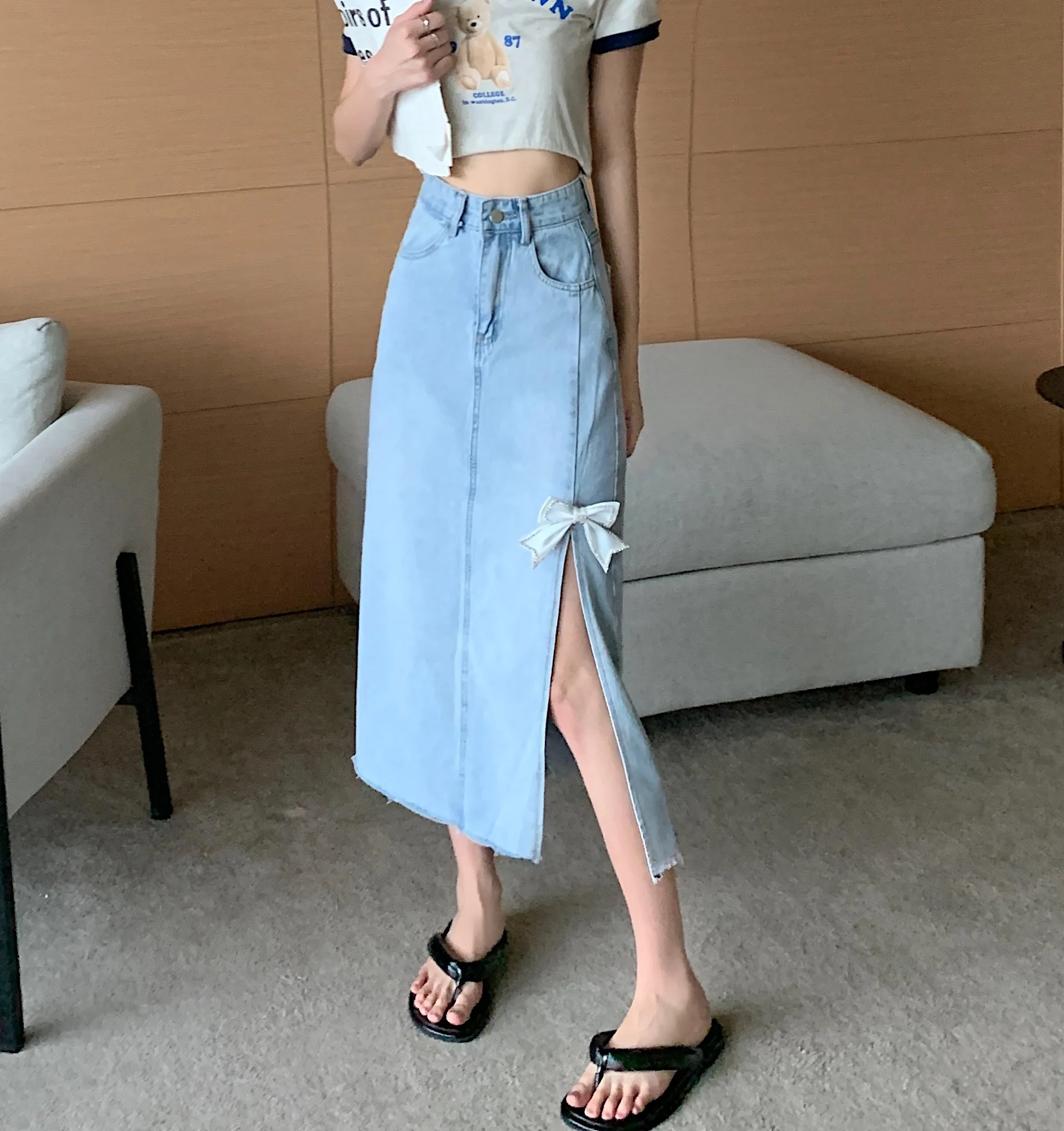 

2022 Summer New Irregular Bowknot Denim Skirt Free Shipping
