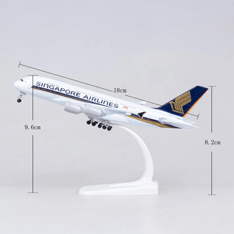 

18cm Diecast 1:400 Scale Singapore Airlines A380 Alloy Passenger Aircraft Model Collection Souvenir Display with Wheels