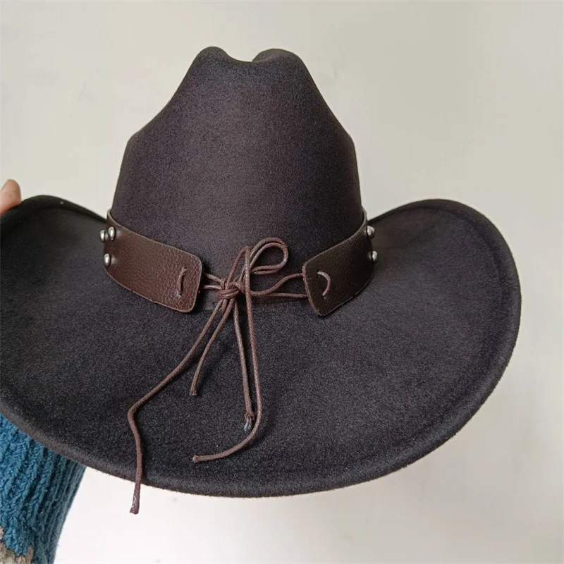 Skull Head Cowboy Hat Soft Fever Hat Men's Gentleman Women's Jazz Cowboy Hat with Leather Wide brim Cloche Church Sombrero 2