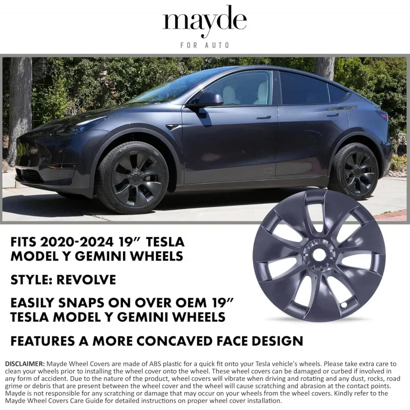 19-Inch Hub Caps fits-Model Y, Replacement Wheel Covers (Set of 4)-Revolve, Gunmetal Gray