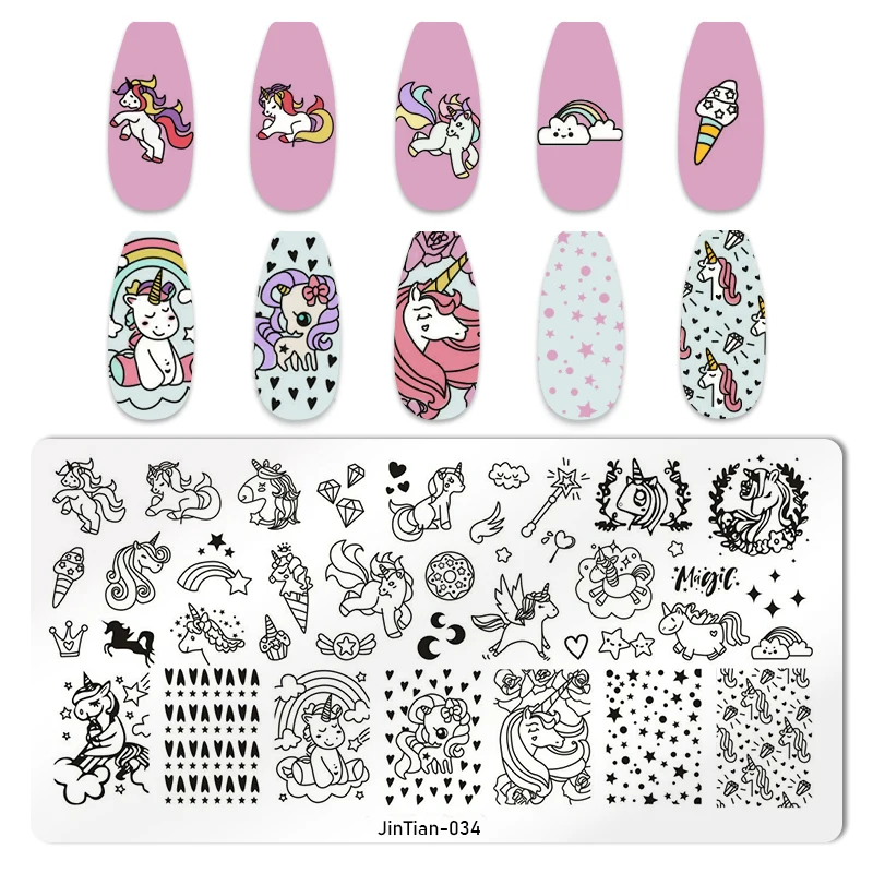 Cartoon Animal Nail Stamping Plates Cloud Star Cute Unicorn Pattern Nail Art Stamping Plate Printing Image nail polish Templates 2