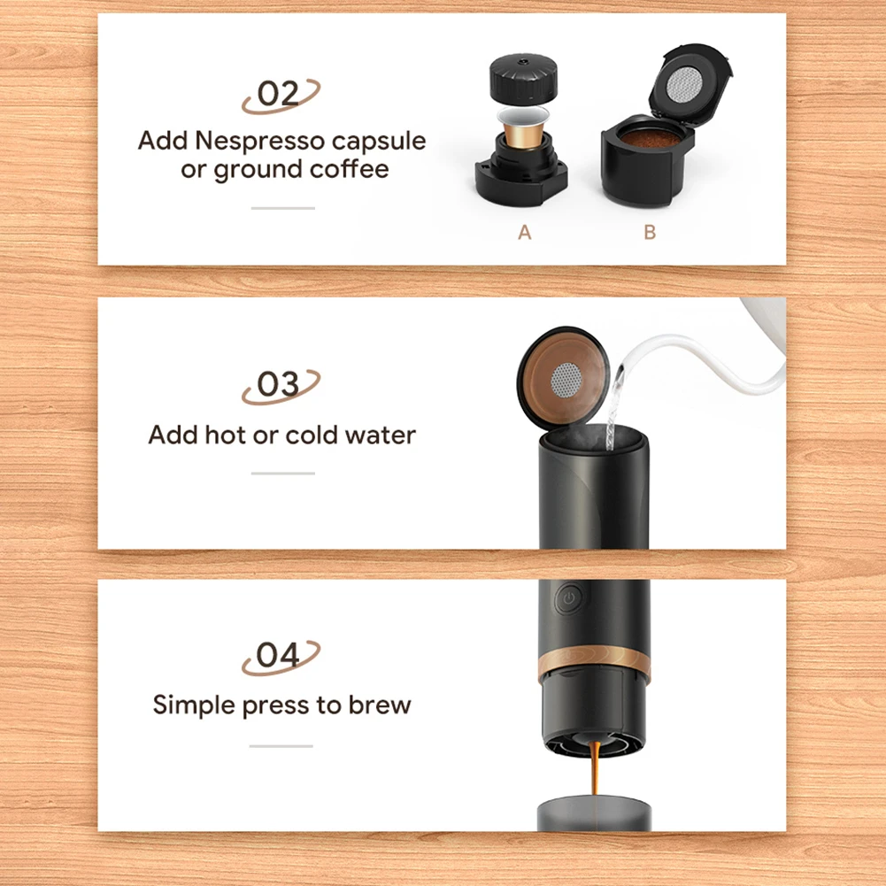 120ml Electric Coffee Machine USB Charging Stainless Steel Piston Coffee Maker Portable Mini Automatic Cleaning for Home Office