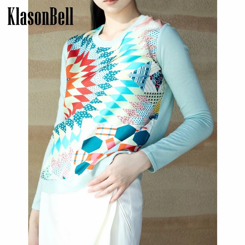 

9,25 KlasonBell Модный Шелковый узор с круглым вырезом с длинным рукавом шерстяной вязаный пуловер Топ для женщин