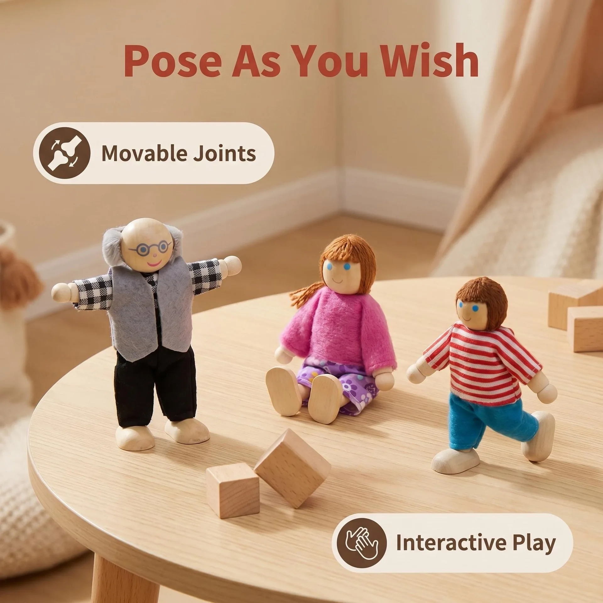 Miniature Wooden Family Dolls Set with Furniture Toy for Kids Children's Dollhouse Play Toy Gift for Boys & Girls - 2