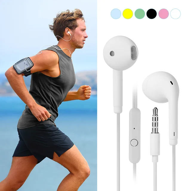 Universal 3.5mm Stereo In-Ear Headphones Sport Music Earbud Handfree Wired Headset Earphones with Mic For Xiaomi Huawei Samsung 5