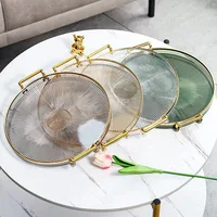 Luxury Storage Tray With Golden Handle Household Tea Dessert Fruit Storage Tray Plate Dinner Plate for Living Room Kitchen 2