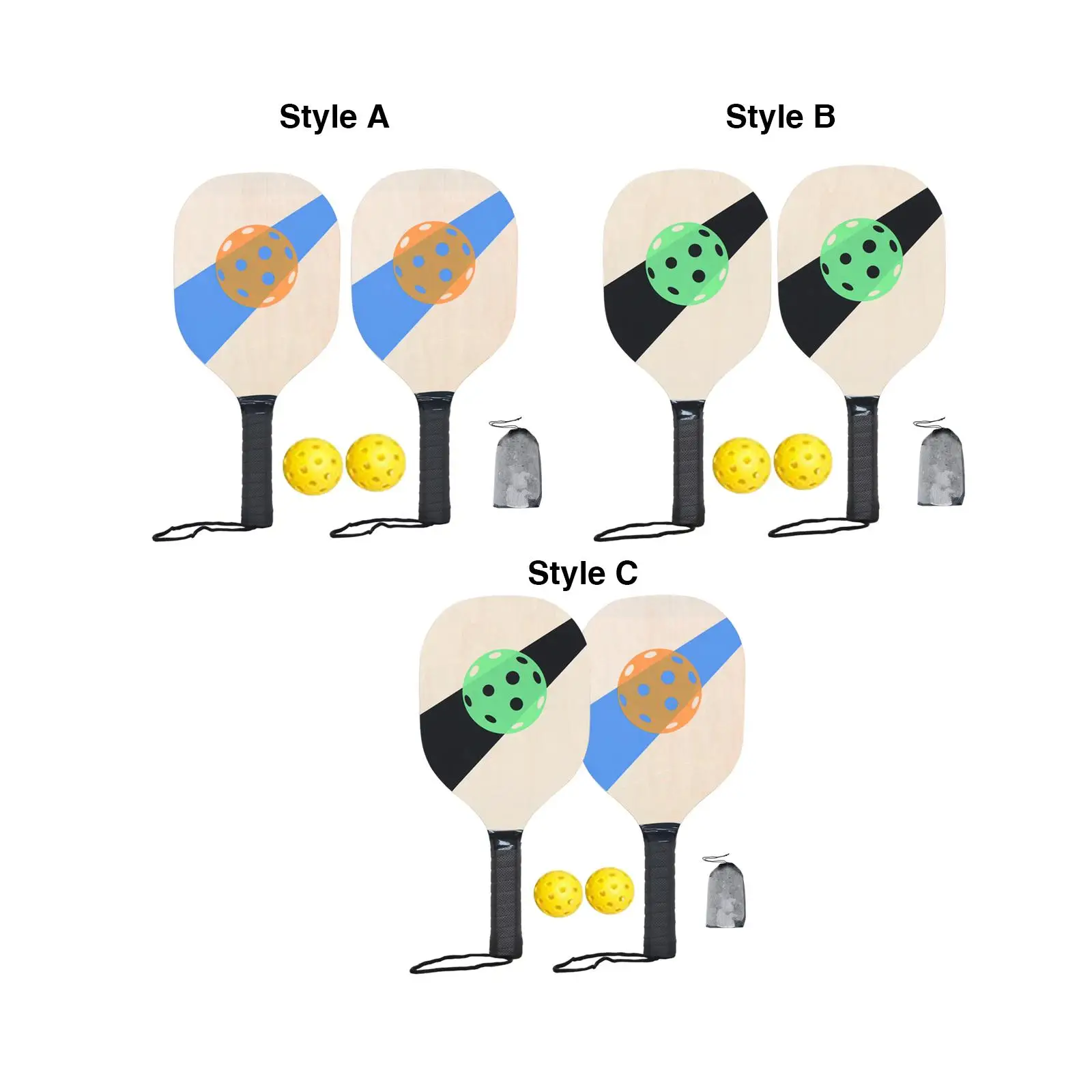 

Pickleball Wood Paddle Set 2 Paddles 2 s Beginner Racket 40cm Long 19cm Wide for Child, Teens and Adults with Mesh Carry Bag