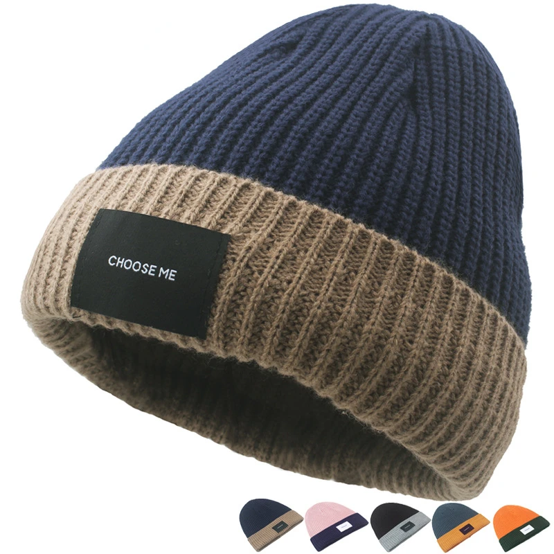 American Retro Two Colors Winter Hats for Men Knitted Cap Warm Ear Protection Beanies Hats Men Bonnets for Women Winter Hats