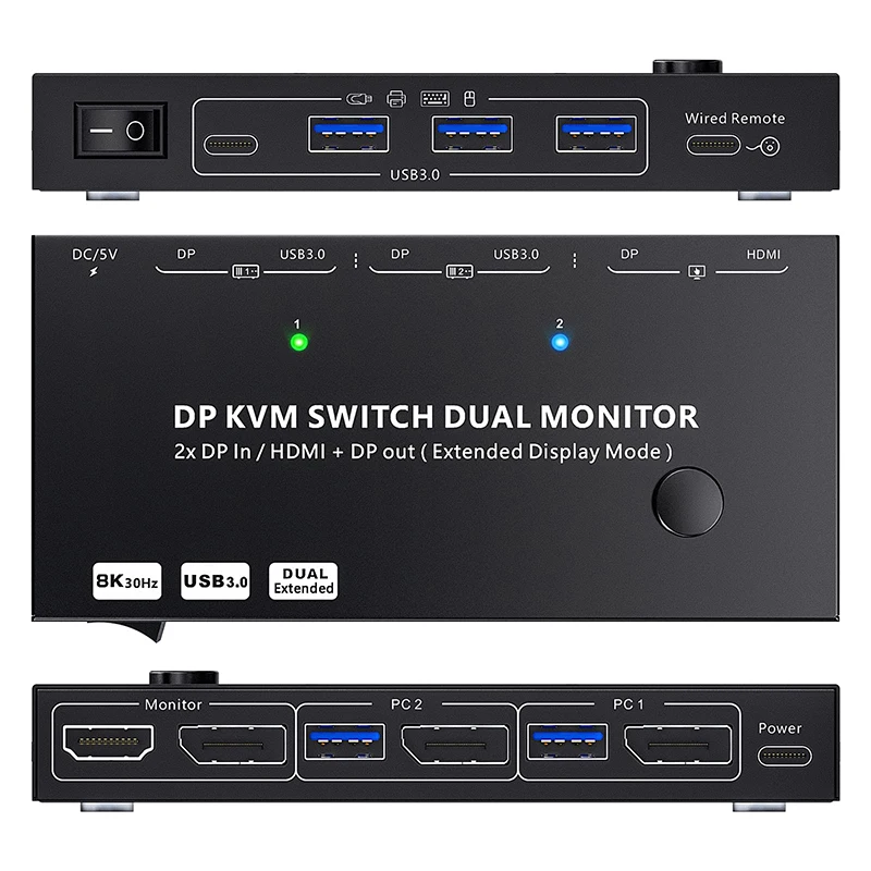 

DP KVM Switch Dual Monitor, MST SST 2 in 2 Out HDMI and DP Monitor Output for 2 Computers Share 2 Monitors,Support Extend