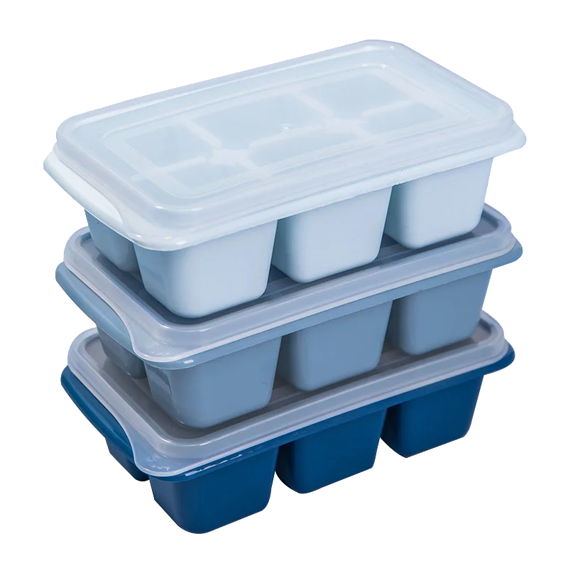 Reusable 6 Grid Ice Cube Maker Mold With Lid Silicone Ice Cube Square Tray Mold for Ice Cream Chocolate