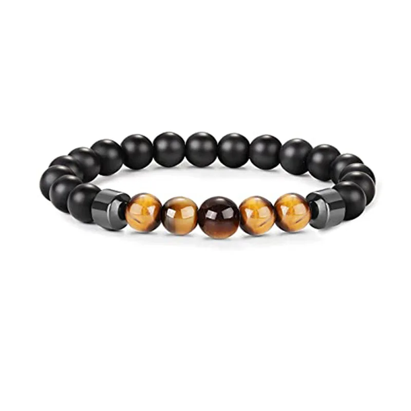 Brown Tiger Eye Men Bracelet Natural Stone Yoga Bangle