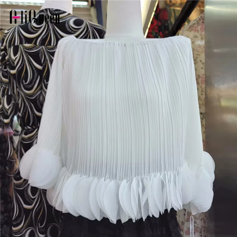 Solid Color Pleated Ring Sleeveless Women Ruffles Blouses