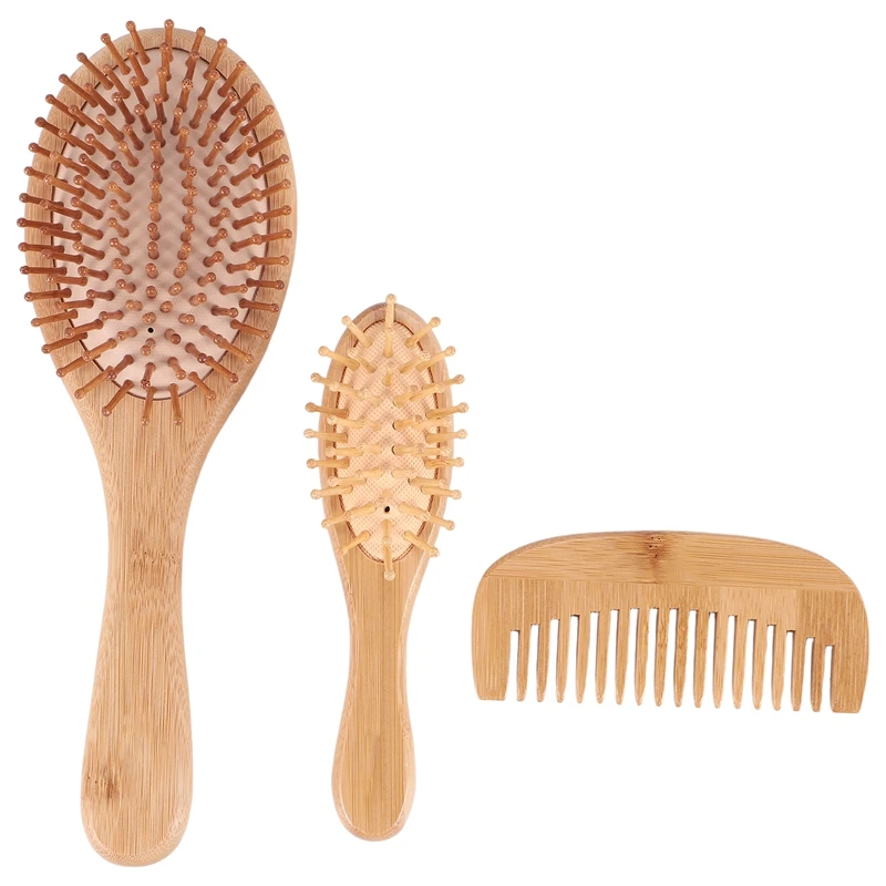Natural Bamboo Hair Brush Bamboo Bristles Pin Massage Comb Improve Hair