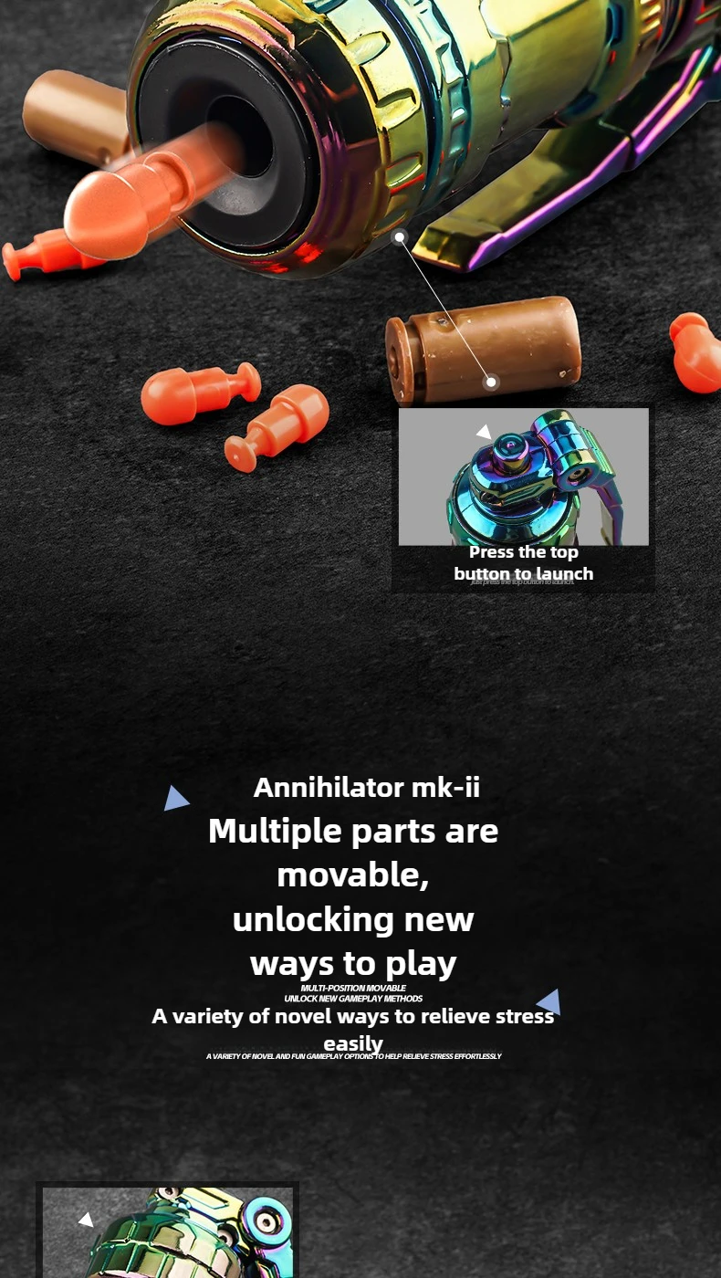Taktischer Granatenwerfer Spielzeug-Set mit Hülsenauswurf, Fidget Spinner, Mini Stressabbau-Fingerspielzeugpistole, Granatenmodell aus Legierung – Detail 4
