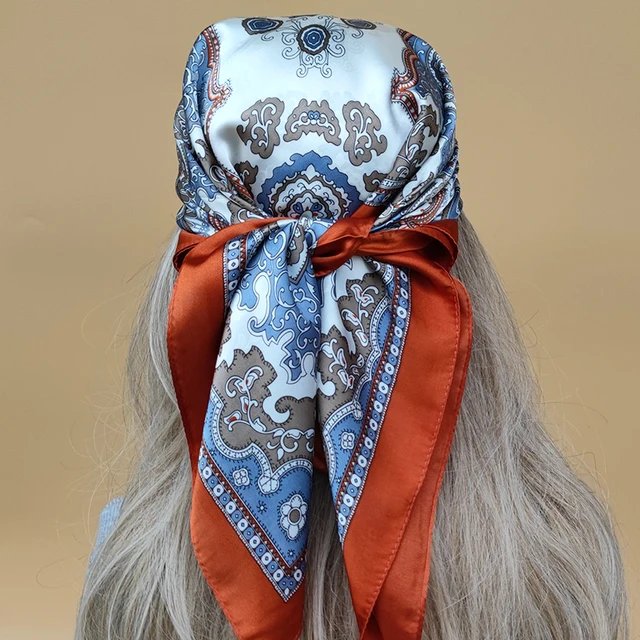  - Design Popular Silk Hijab New 2023 Style 70X70CM Headscarf Women Beach Sunscreen Square Kerchief The Four Seasons Luxury Scarves