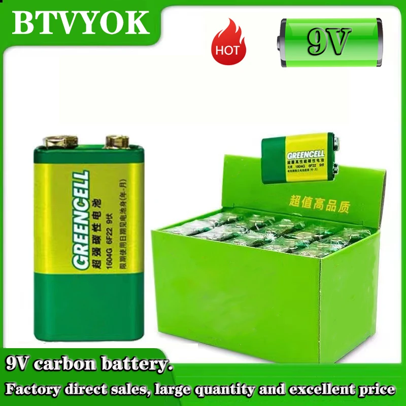 

Original 9 Volt Battery 6F22/1604G Square Carbon Battery for Laminated Smoke Alarm Microphone Multimeter Toys etc.