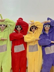 Anime Cartoon Same Paragraph Piece Pajamas Women's Keep Warm Hooded Solid Color Thicken Plus Fleece Home Coral Fleece Nightgown