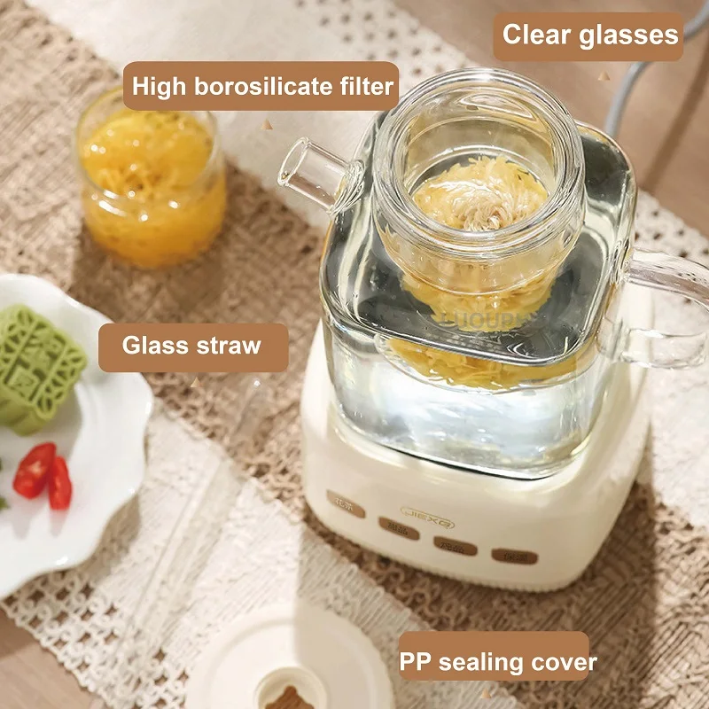 360W Mini Health Pot Portable Travel Kettle Multifunctional Tea Maker Smart Office Glass Flower Teapot Auto Keep Warm 1000ml 6