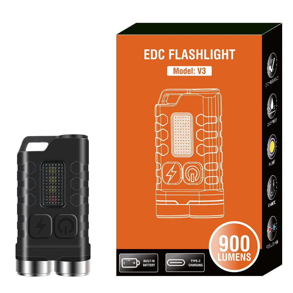 BORUIT V15 Mini Linterna, 1200 Lumen Linterna LED Recargable, 80° Rotación Con 10 Modos, Impermeable IP67, Cola Magnética, Para Emergencias De